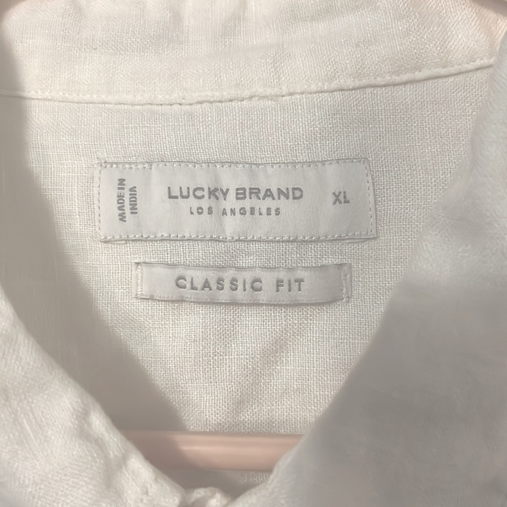 Lucky Brand Men’s White Linen Button Down Long Sleeve Shirt Sz XL - Picture 5 of 9